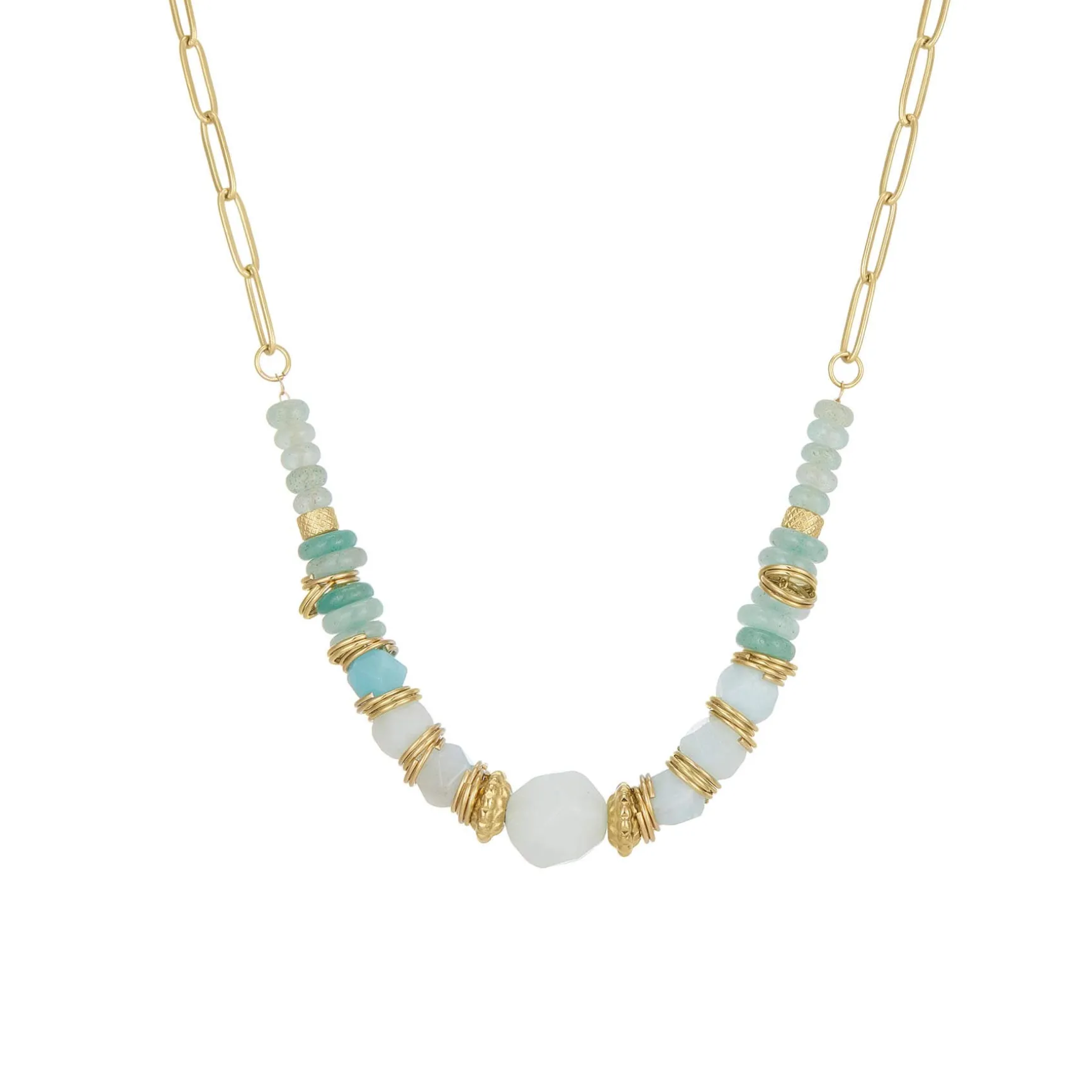 Collier Elsa acier doré or Amazonite