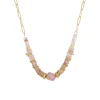 Collier Elsa acier doré or Rhodhonite