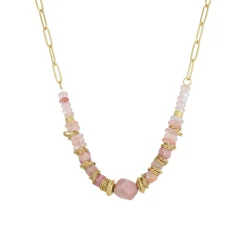 Collier Elsa acier doré or Rhodhonite