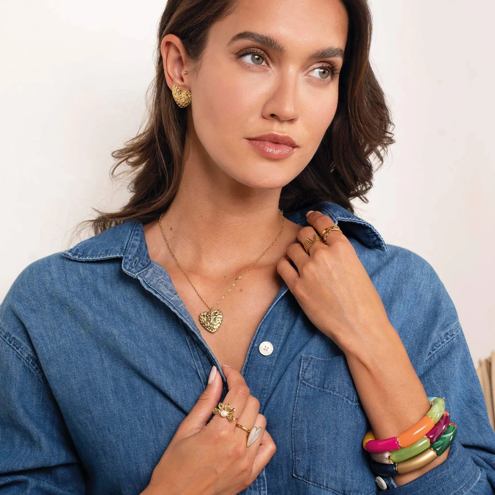Collier Epora acier doré or