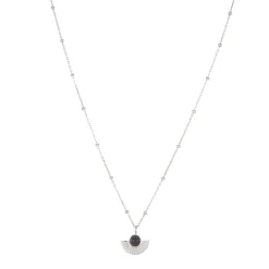 Collier Eventail acier Obsidienne