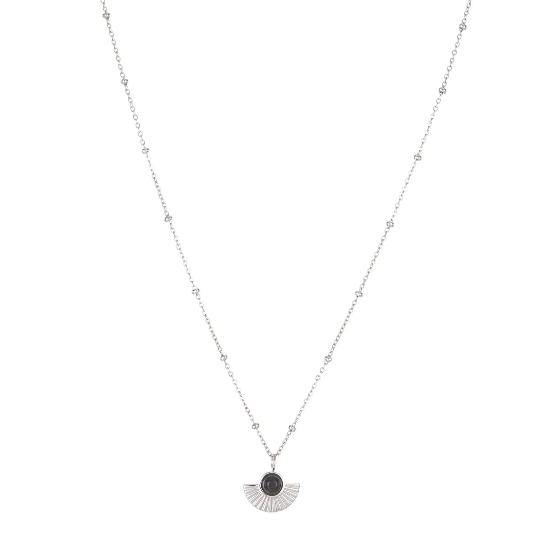 Collier Eventail acier Obsidienne