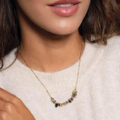 Collier Flavie acier doré or et pierres