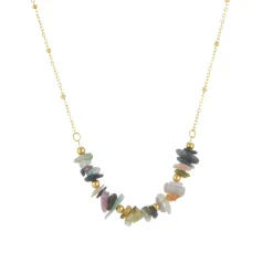 Collier Flavie acier doré or et pierres