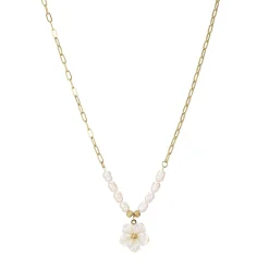 Collier Fleur nacre acier doré or