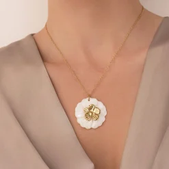 Collier Florine acier doré or et nacre