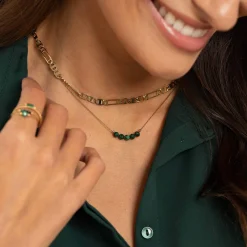 Collier Isa Pierres Malachite acier doré or