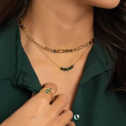 Collier Isa Pierres Malachite acier doré or