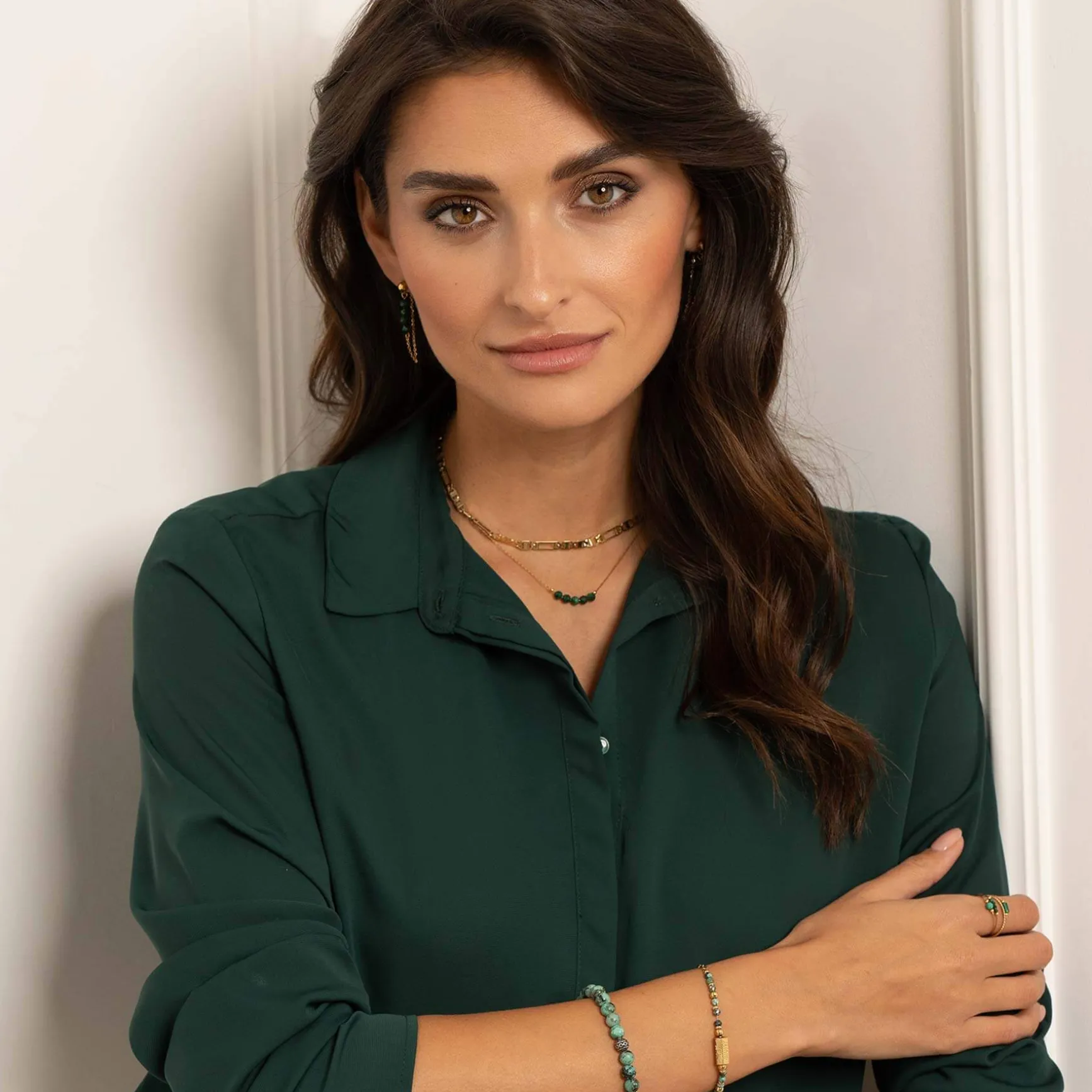 Collier Isa Pierres Malachite acier doré or