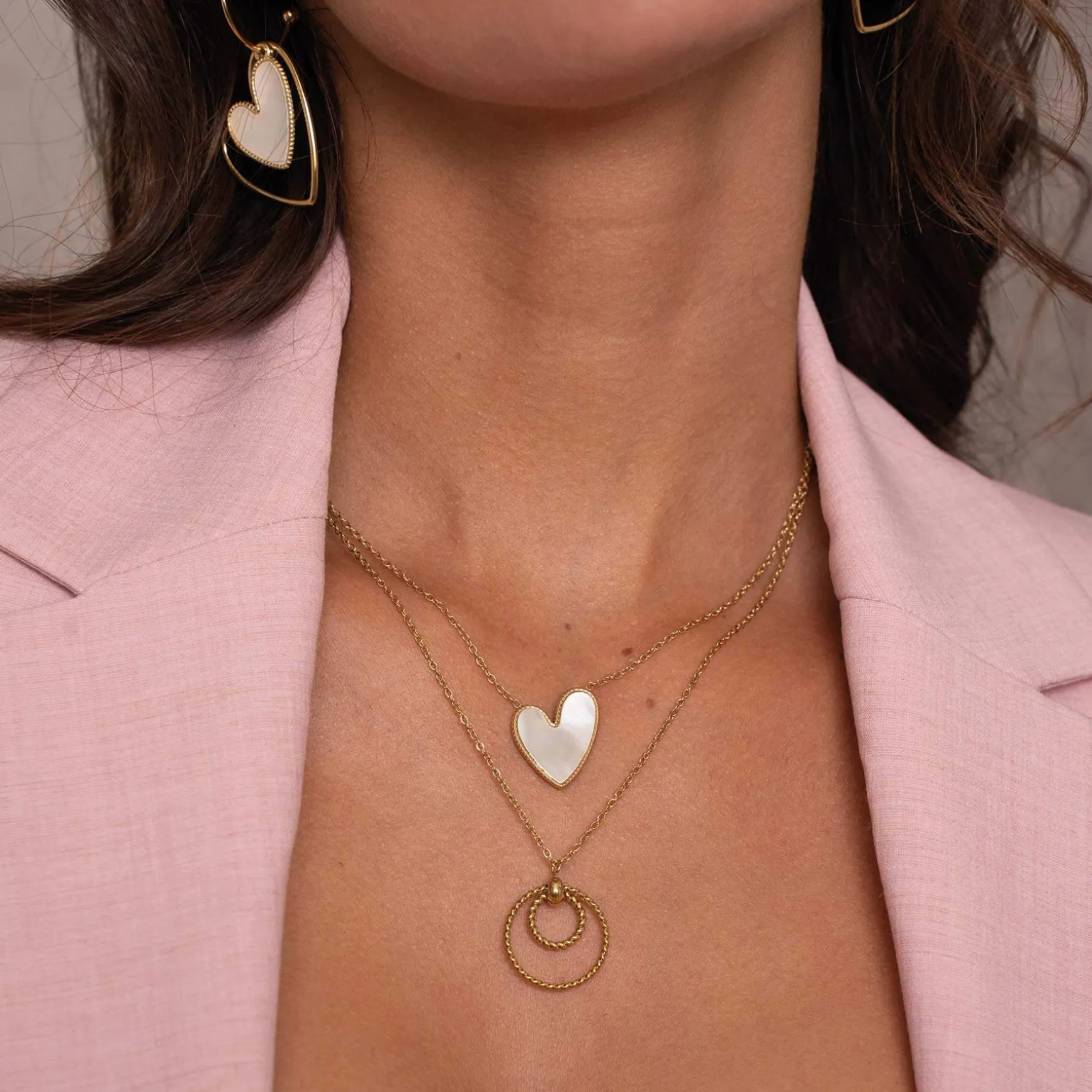 Collier Luzalove acier doré or et nacre