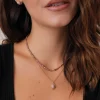 Collier Lyka acier doré or pierre Rhodonite