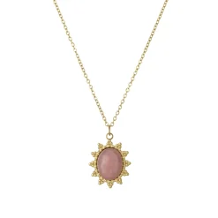 Collier Lyka acier doré or pierre Rhodonite