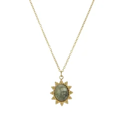 Collier Lyka acier doré or pierre Pin Africian