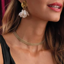 Collier Maille perlée acier doré or