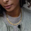 Collier Mailles plates tréssées acier doré or