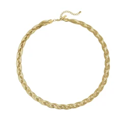 Collier Mailles plates tréssées acier doré or
