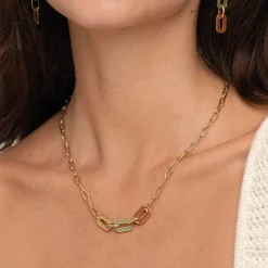 Collier Maillons multicolores  acier doré or