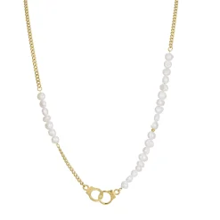 Collier Menottres Ursula acier doré or et nacre