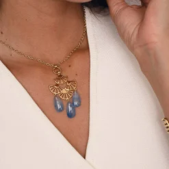 Collier Mélissa bleu acier doré or