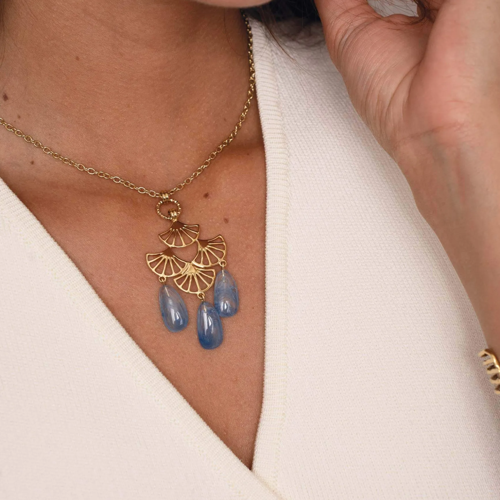 Collier Mélissa bleu acier doré or