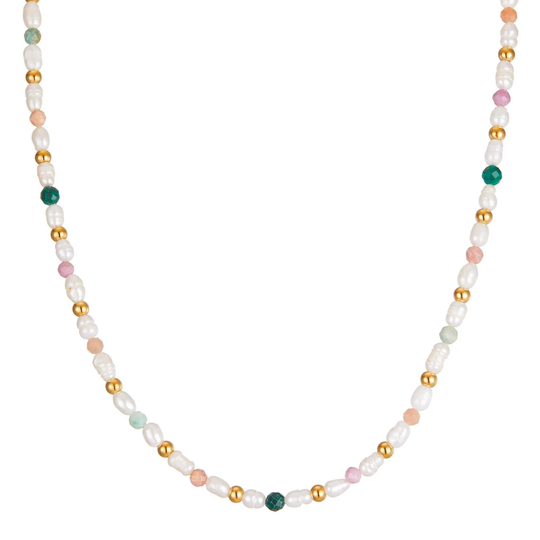 Collier Nacre et pierres acier doré or