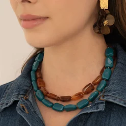 Collier Naomi marron acier doré or