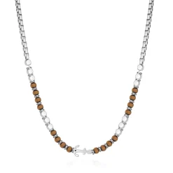 Collier Navy acier pierres oeil de tigre