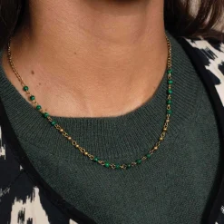 Collier Olga pierres acier doré or