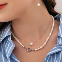 Collier Perle Nacre acier