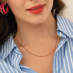 Collier Rosaire rouge acier doré or