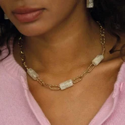 Collier Topia blanc acier doré or
