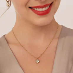 Collier Trefle blanc acier doré or