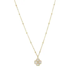Collier Trefle blanc acier doré or