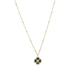Collier Trefle noir acier doré or