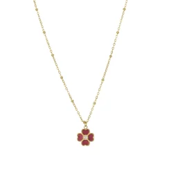 Collier Trefle rose acier doré or