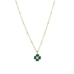 Collier Trefle vert acier doré or