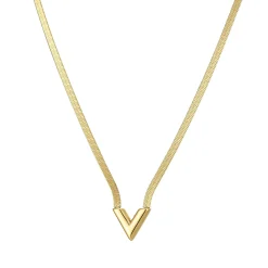 Collier V Maille plate acier doré or