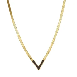 Collier V noir à maille plate