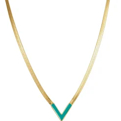 Collier V vert à maille plate