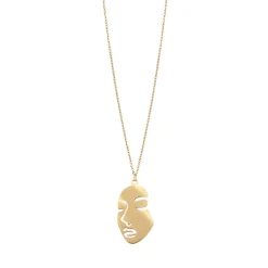 Collier Visage acier doré or