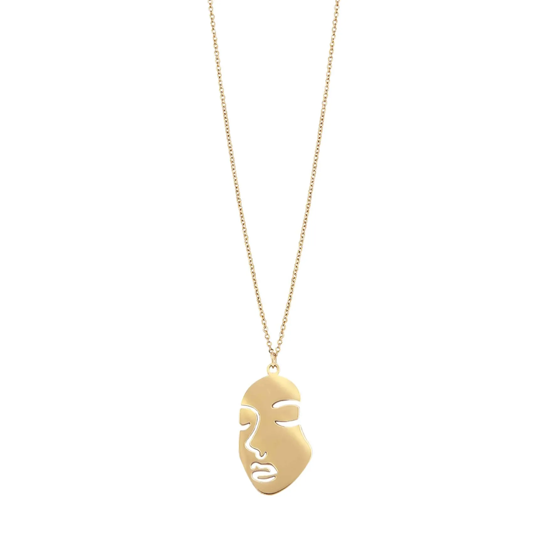 Collier Visage acier doré or