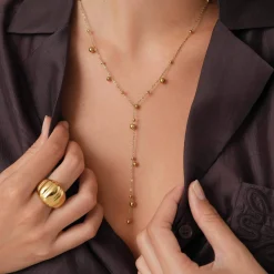 Collier Y Opaline perles acier