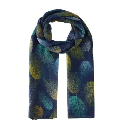Echarpe feuilles bleues