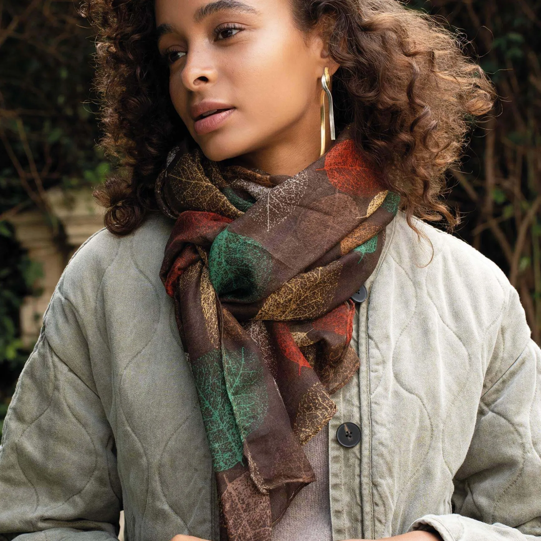 Echarpe Feuilles marron